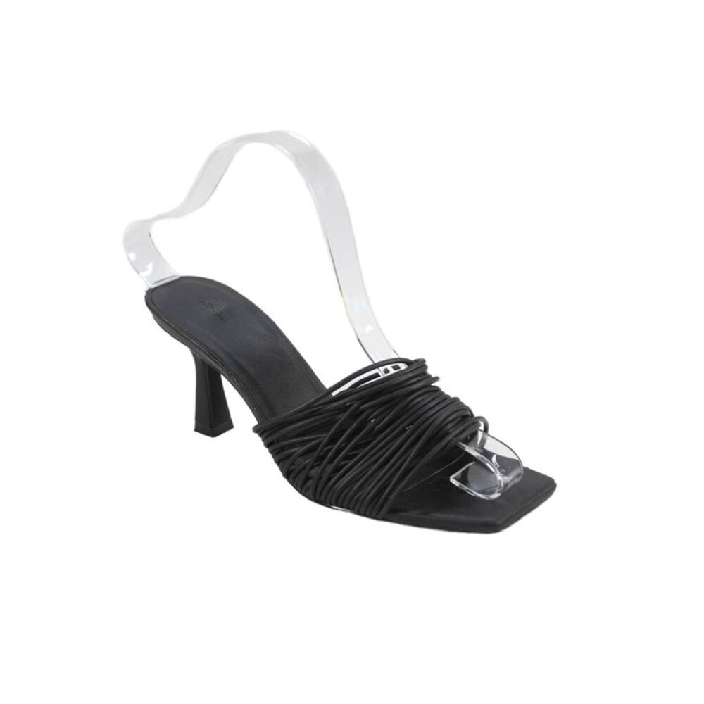 Oak + Fort Womens High Heel Strappy Leather Slide Sandals Black Size 7